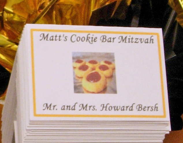 Close Up of Custom Cookie Theme Bar Mitzvah Place Card